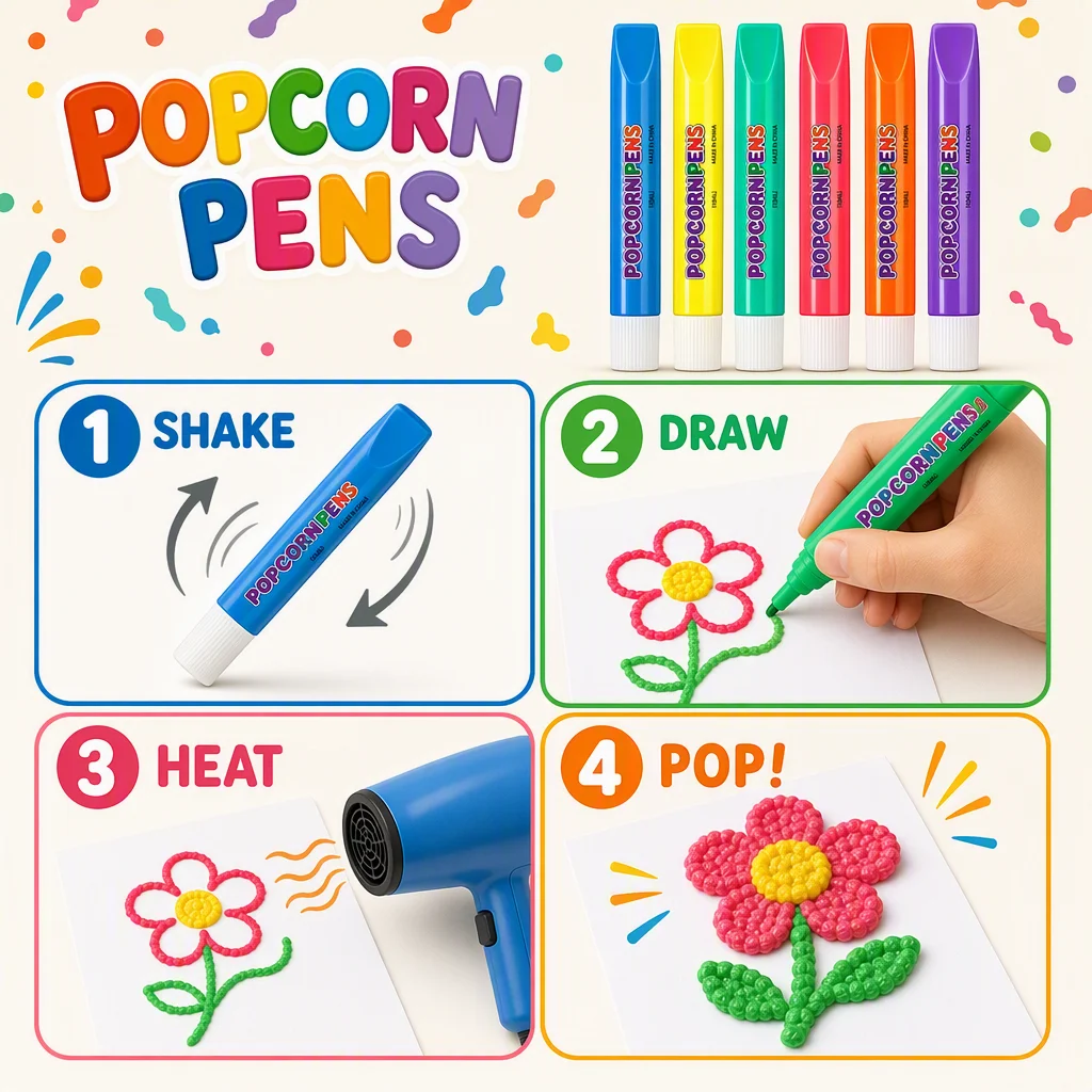 6 Color 3D Magic Popcorn Pen Set Kids Art Supplies Creative Stationery Smooth Writing Marker For DIY Painting Greeting Card view 5