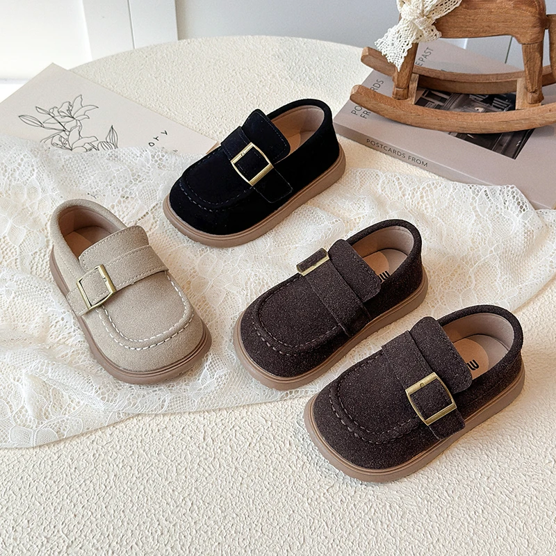 Herbst-Müßiggänger für Jungen und Mädchen, runde Zehen, Slip-on, Nähen, schicker flacher Kinderschuh, einfarbig, klobiger All-Match-bequemer Kinderschuh, 4–6 Jahre