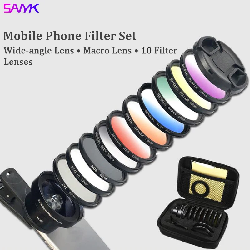 

SANYK 12-in-1 Mobile Phone External Lens Filter Set Wide Angle Lens + Macro Lens CPL Filter Starlight Polarizer Gradient Filters