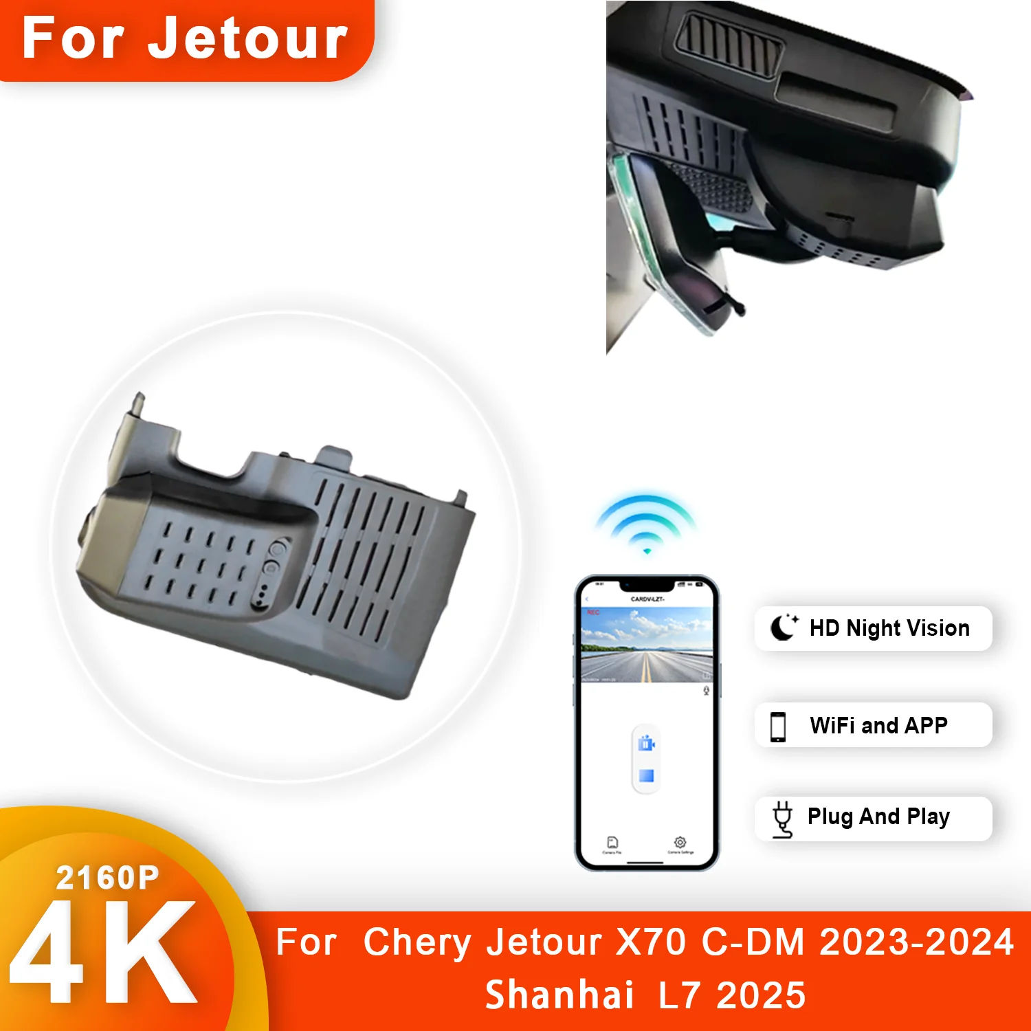 

4K HD WIFi Plug and Play Car DVR Dash Cam For Chery Jetour X70 High editio C-DM Pro 2023 to 2024 Shanhai L7 2025 DashCam APP