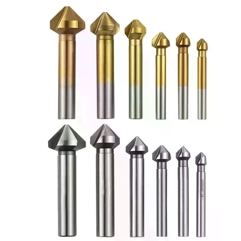 End Mill Cutter 3 Flute Round Shank 90 Degree HSS Countersink Deburring Tapered Drill Bit Chamfering - view 4