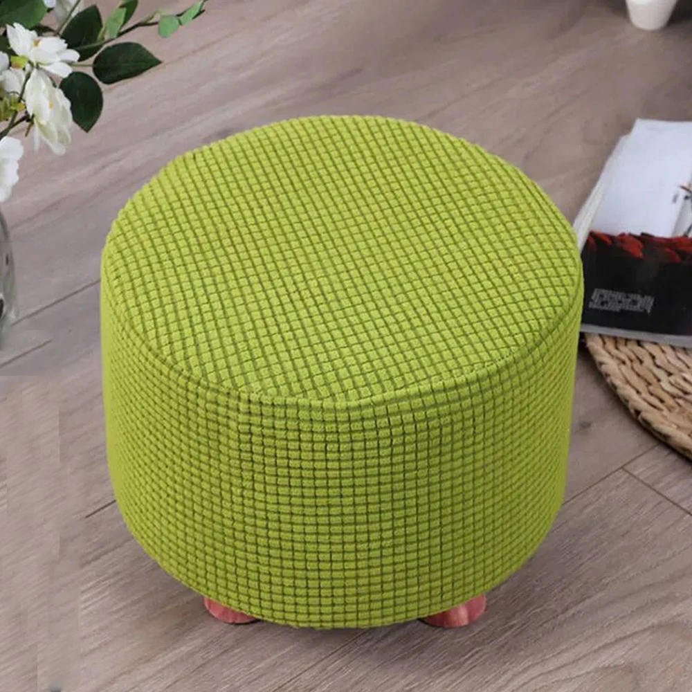 Round Ottoman Stool Cover Super Soft Velvet Footrest Cover All-inclusive Elastic Stool Chair Seat Slipcover Living Room Bedroom