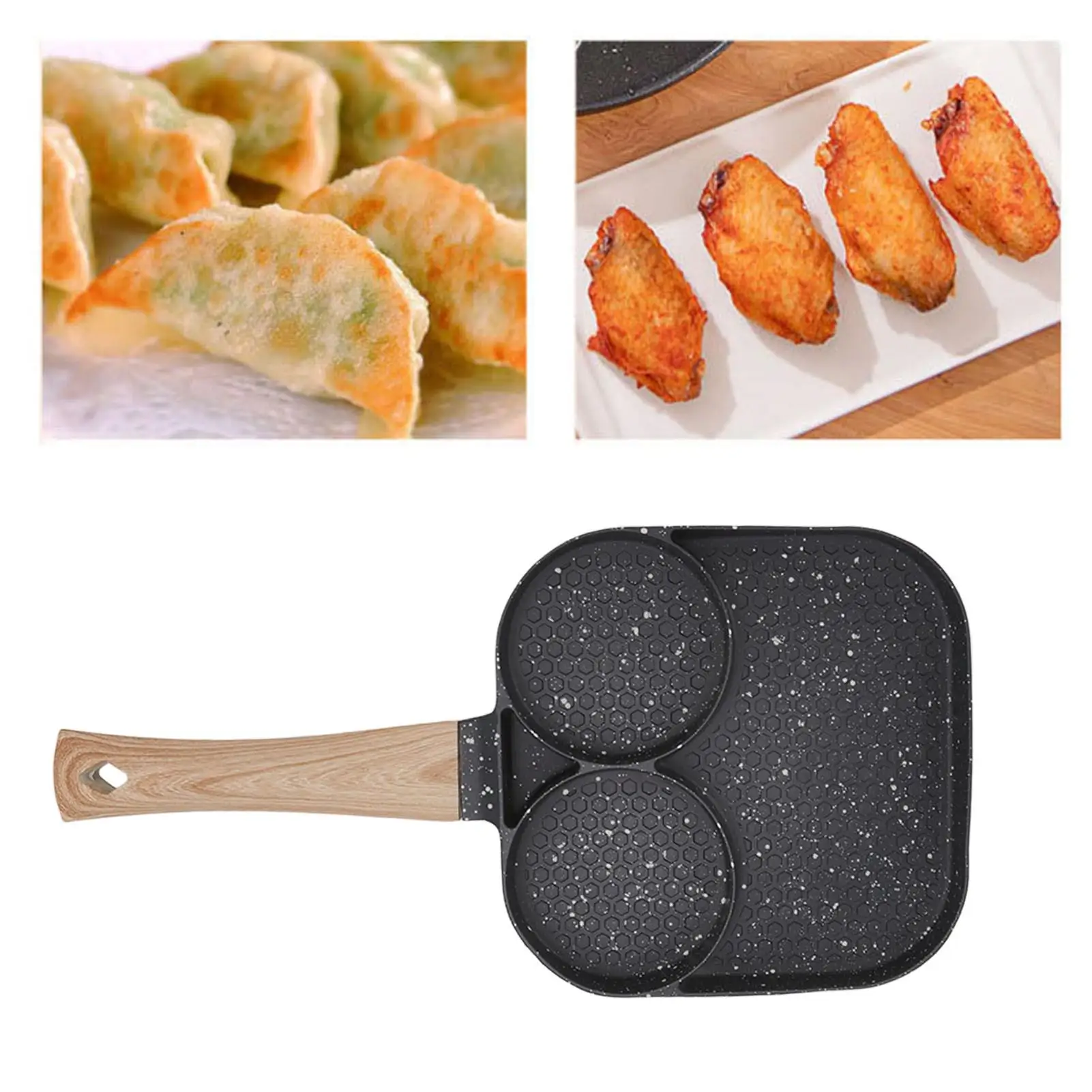 3 in 1 Heat Resistant Divided Breakfast Frying Pan for gas Stove and Induction Cooker
