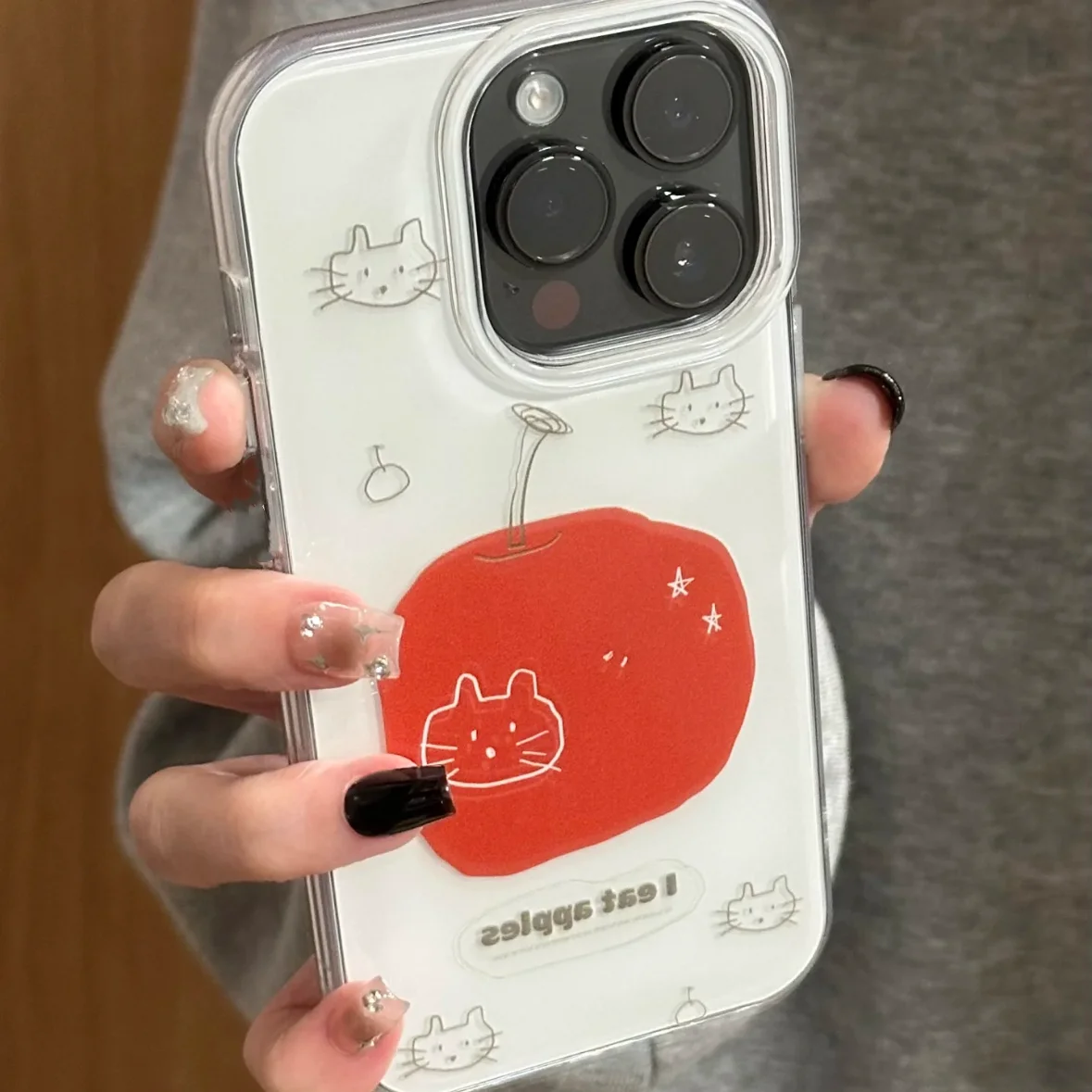 Funda de teléfono estilo INS con diseño de cara de gato y línea de tomate para iPhone 17 AIR 16 15 14 13 12 11 PRO MAX PLUS, funda sencilla anticaída a prueba de polvo
