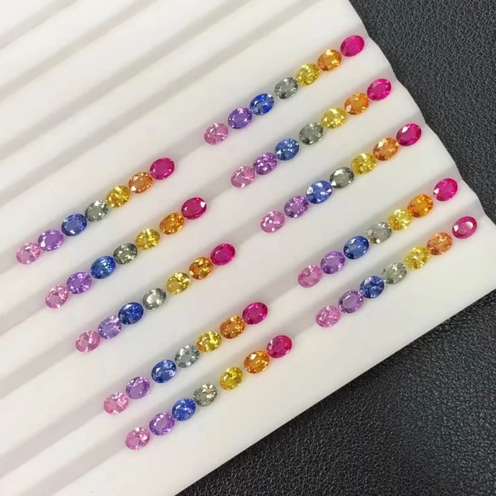 

7pcs/Lot Fancy Sapphire Natural Oval Cut 3X4mm Loose Gemstone DIY Rings Necklaces Bracelets