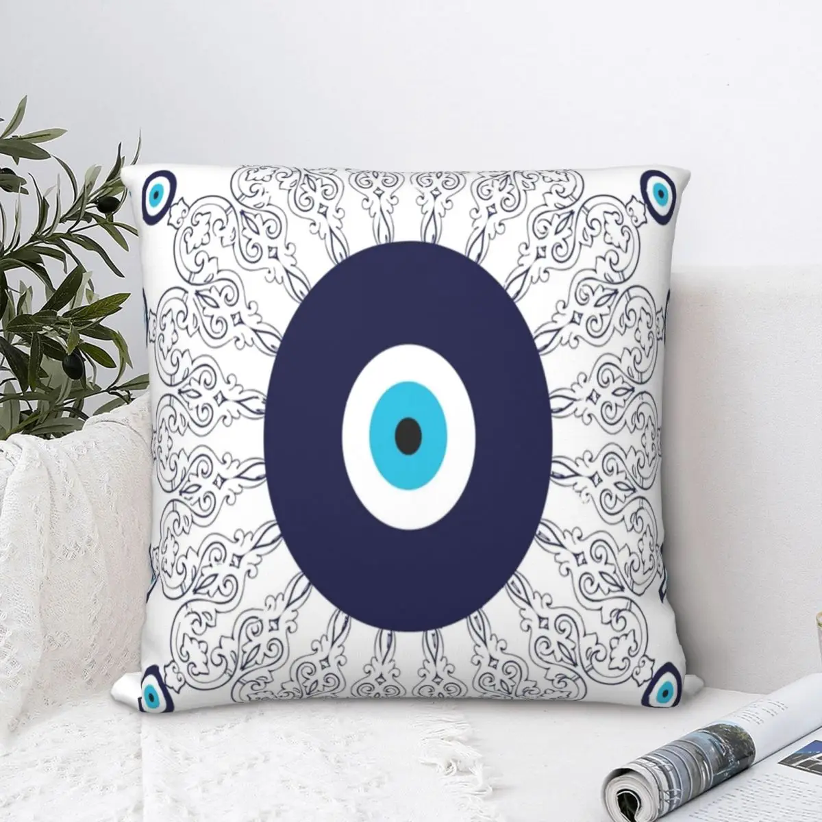 Mediterranean Evil Eye Mandala Square Pillowcase Polyester Pillow Cover Velvet Cushion Zip Decorative Comfort Throw Pillow Home