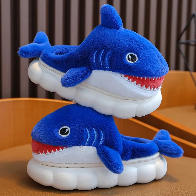 

Warrior House Slippers Woman Shark slipper Children's Cotton Indoor Shoes Winter warmth Plush Fluffy Soft Cloud Home Shoe