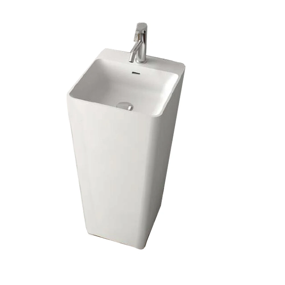 Bathroom Corian Pedestal Wash Basin Freestanding Solid Surface Stone Cloakroom Vanity Floor Mounted Sink RS38478A