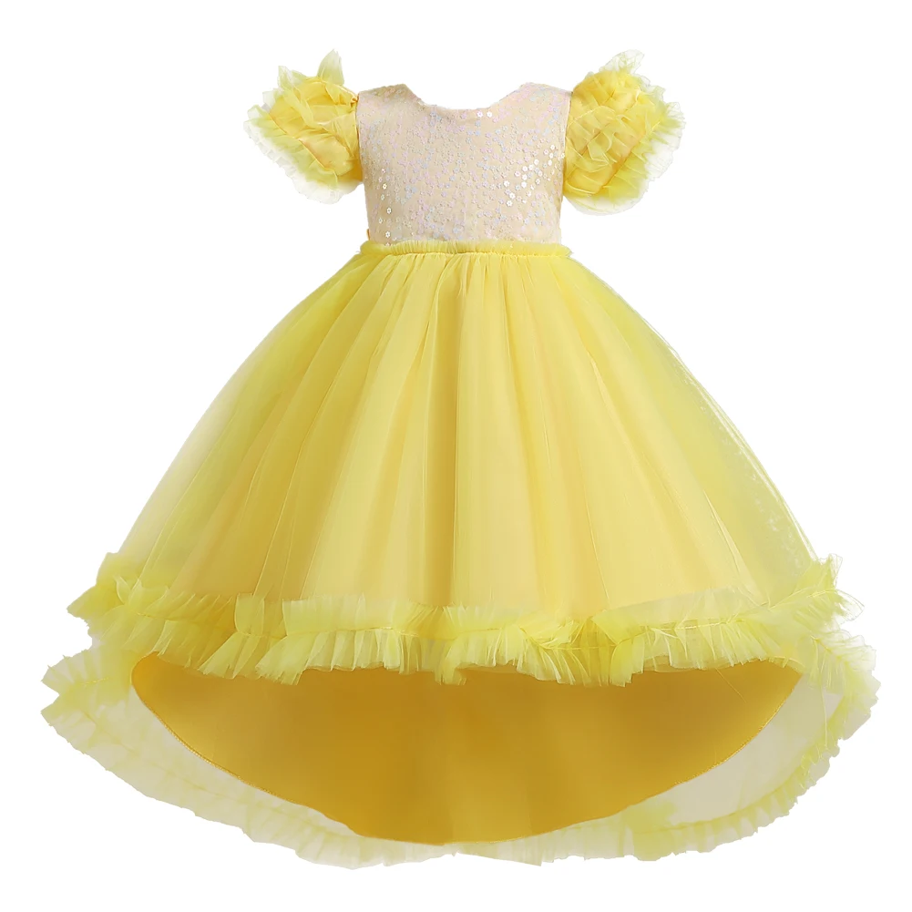 8608 Yellow Flower Girl Trailing Bridesmaid Wedding Dress Child Piano Performance Dress is suitable for Kid Party Wear