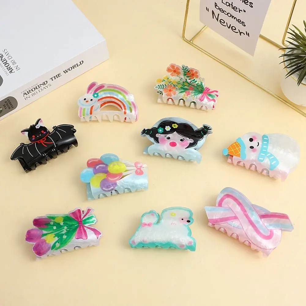 Creative Acrylic Flower Hair Claw Rabbit Rainbow Animal Hair Clip Geometry Daisy Dog Shark Clip Female