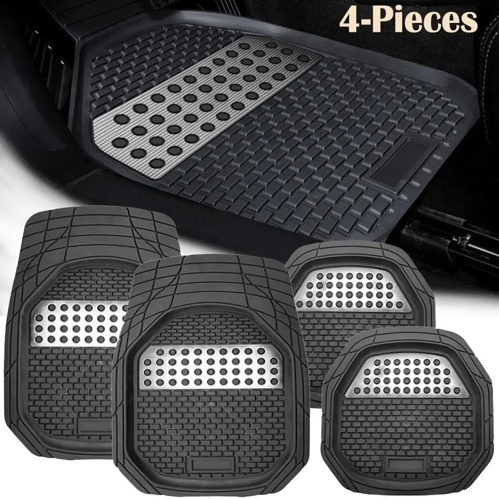 4PC Set Rubber Auto Floor Mats Black Heavy Duty For Car Suv Truck Van Trimmable