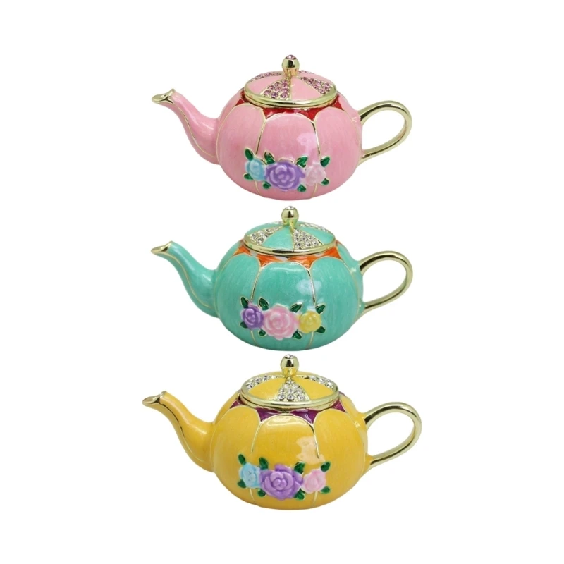 

Handcrafted Enamel Finish Teapot Shaped Jewelry Tray For Tabletop Decoration M76B
