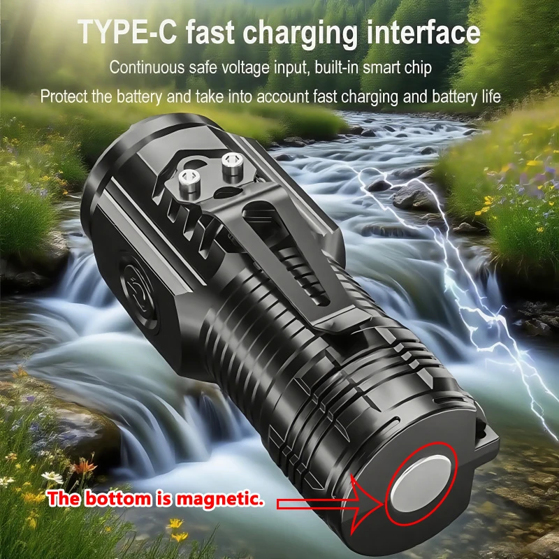 Super Bright LED Flashlight Torch Rechargeable with Clip Fishing Lantern Powerful Mode Outdoors Camping Lamp Child's Flashlight