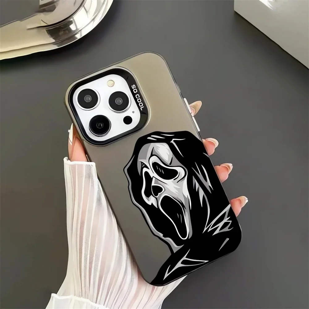 Halloween Ghost Face Case for iPhone 15 16 14 Plus 13 12 11 Pro XR Xs Max 8 Horror Skeleton Skull Pattern Shockproof Hard Cover