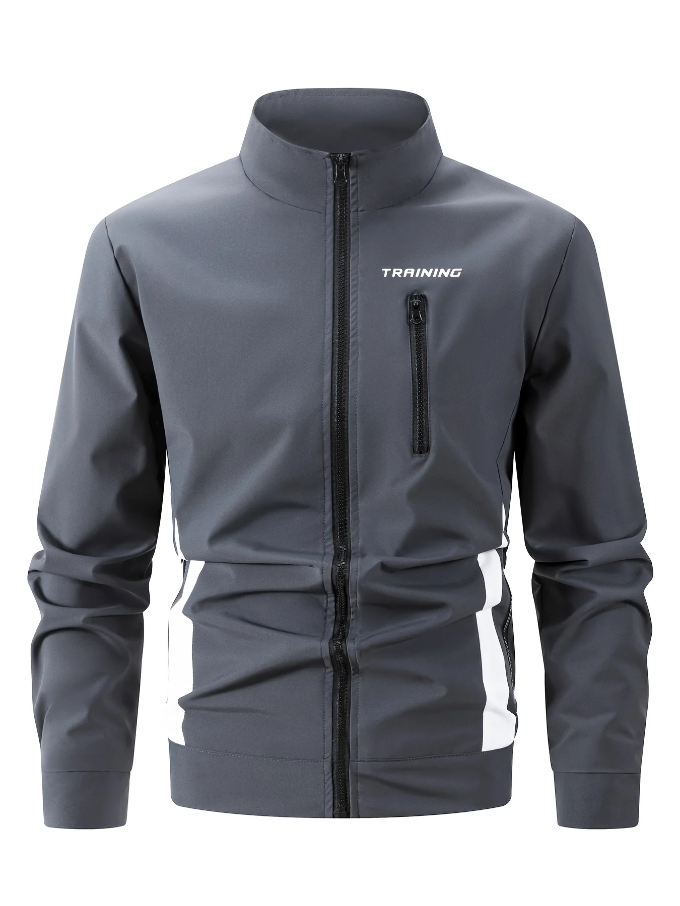 

Мужская повседневная спортивная куртка с небольшим воротником-стойкой на молнии и длинными рукавами из тканой ткани. Идеально подходит для активного отдыха.