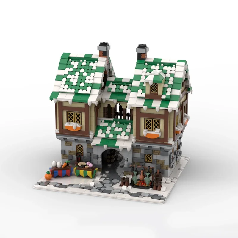 medieval winter market diorama bricks snow village scene blocks modular downtown building store moc house architecture castle