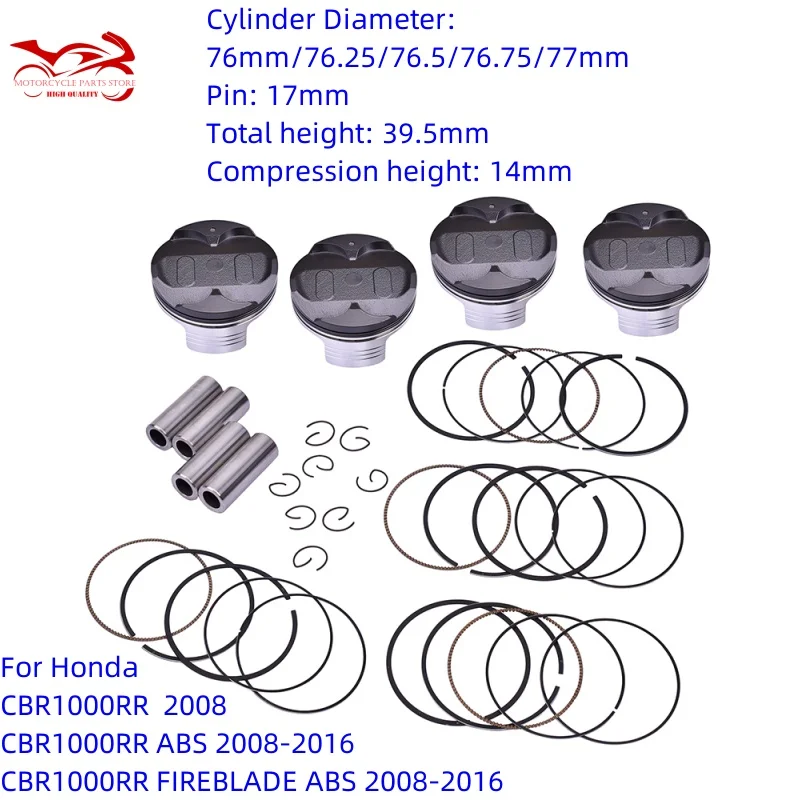 For Honda CBR 1000 RR CBR1000RR FIREBLADE ABS 1000CC 2008-2016 76mm 76.25mm 76.5/76.75/77mm Motor Piston Ring Set 13101-MFL-010