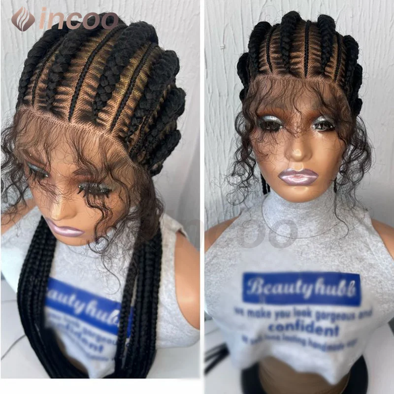 36" Cornrows Braided Wigs Synthetic Full Lace Front Wig For Black Women Jumbo Braided Wigs Lace Frontal Faux Locs Box Braids Wig