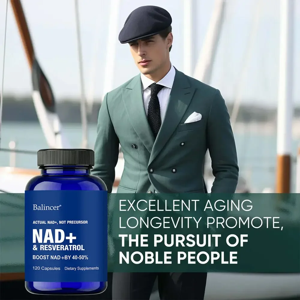 Anti-Aging NAD+ and Resveratrol Supplement Capsules - with Niacinamide, Natural Energy and Cellular Health, Skin Health