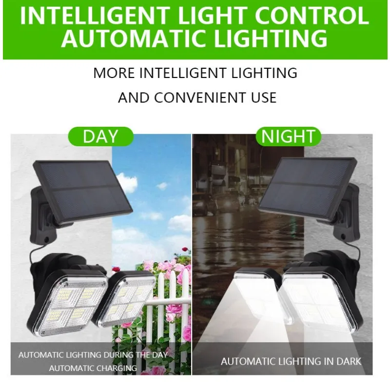 ضوء خارجي يعمل بالطاقة الشمسية 120SMD LED أضواء أمنية، مصابيح مستشعر حركة برأسين، IP65، 270 ° أضواء الجدار الفيضانات ذات الزاوية الواسعة مع 3 أوضاع #5