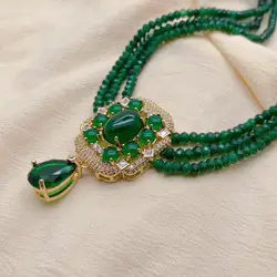 KKGEM 3 Strands 30x50mm Cz Pace Crystal Pendant  Green Jade Necklace Fashion Gems Jewelry