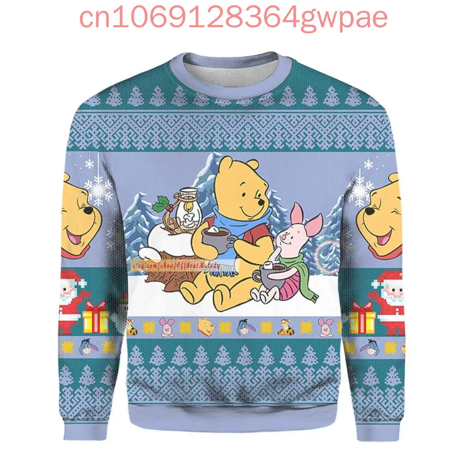 Disney leitão feio camisola das mulheres dos homens 3d camisola winnie the pooh feio camisola de natal anime presentes de natal camisola de natal