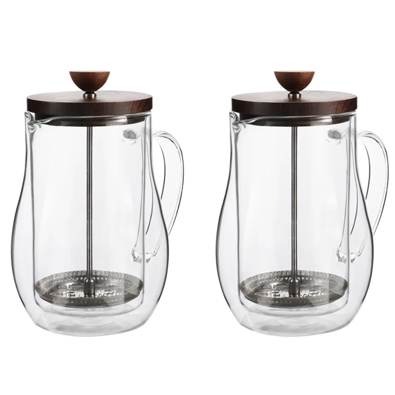 

2X 600ML Double Wall Glass Coffee Pot Filter Presses Kettle Heat-Resisting Tea Press Bottle Household Flask