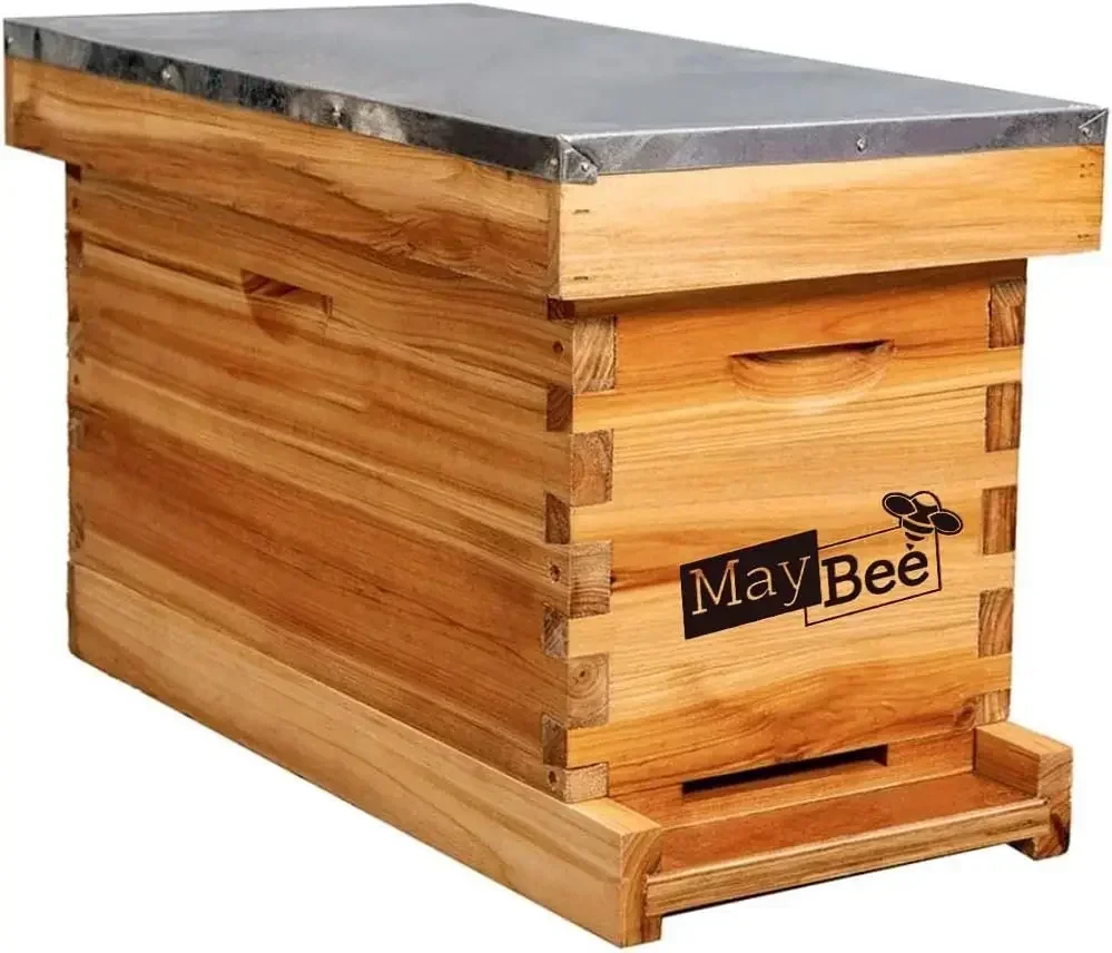 

MayBee 5-Frame Nuc Beehive for Bees Complete Bee Hive Box Kit with Metal Roof Includes Wooden Frames & Waxed Foundations for Lan