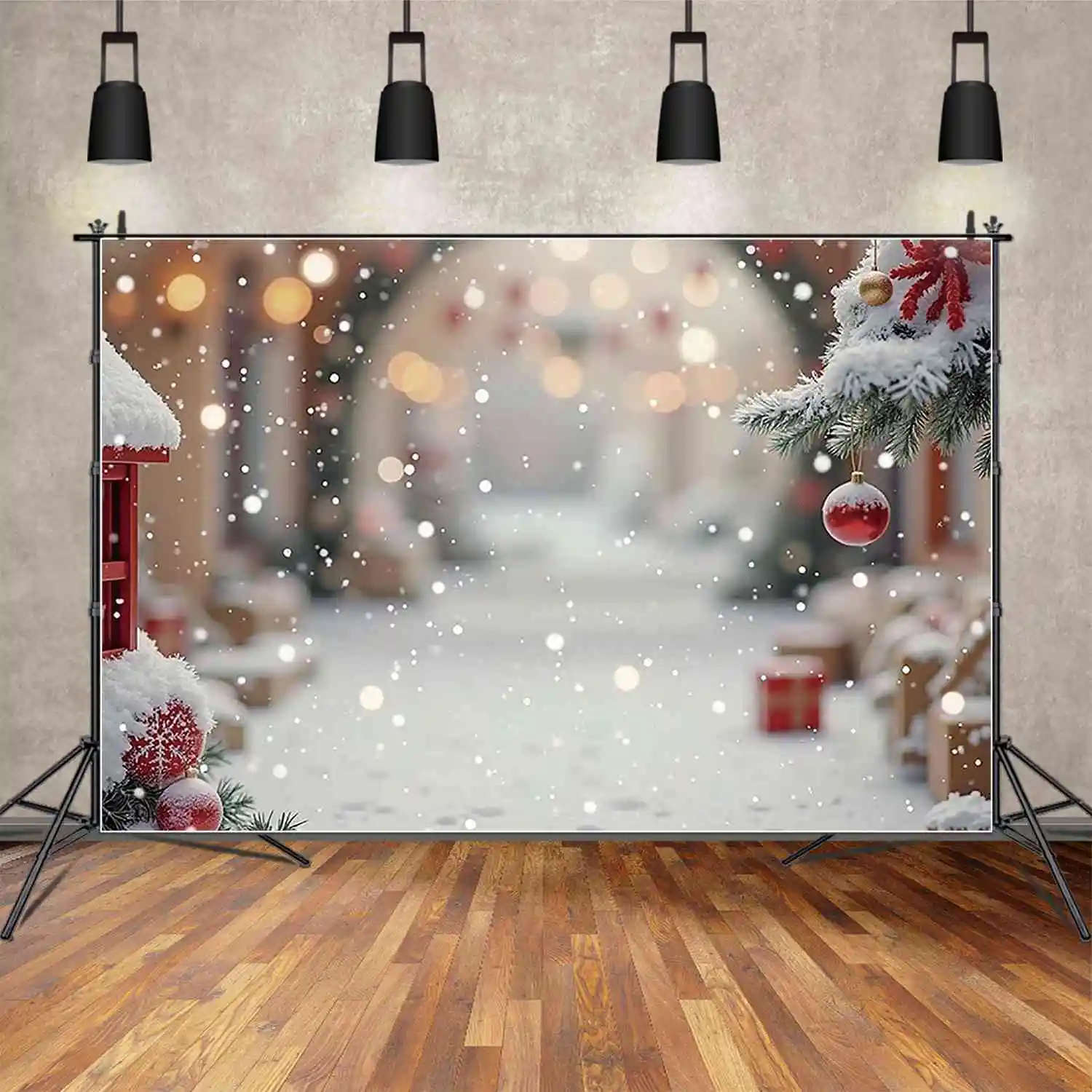 MOON.QG Christmas Pine Trees Backdrop Winter Snow Globe Photocall Background Children Photography Studio Shooting Accessories