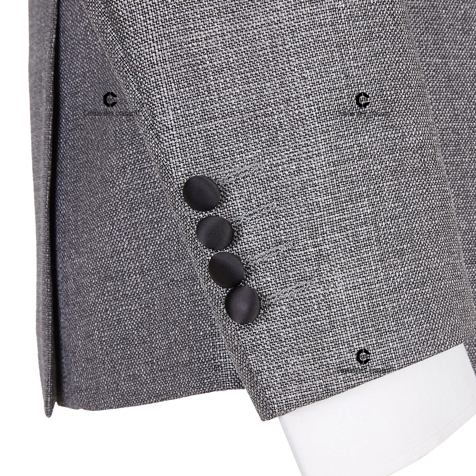 Cenne Des Graoom 2024 New Elegant Grey Tuxedo Suits for Men Double Breasted Black Satin Collar Jacket Pants 2 Pcs Set Wedding