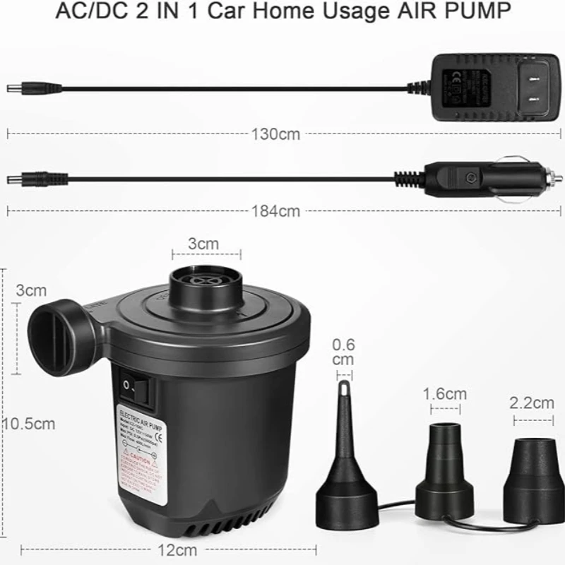 팽창식 에어 매트리스 펌프용 전기 에어 펌프, 3 노즐 팽창기, 에어 베드, 수영 링 풀 완구용