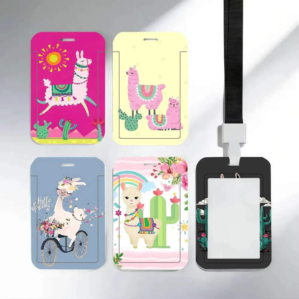 Cute Llama ID Card Holder Cute Badge Holder PVC Card Cover With Clear Window For Student Office Bus Card