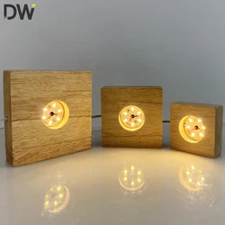 1PCS 6/8/10CM LED Solid Wood Lamp Square Night Light USB Lamp Holder DIY Desktop Decorations Lamp Holder