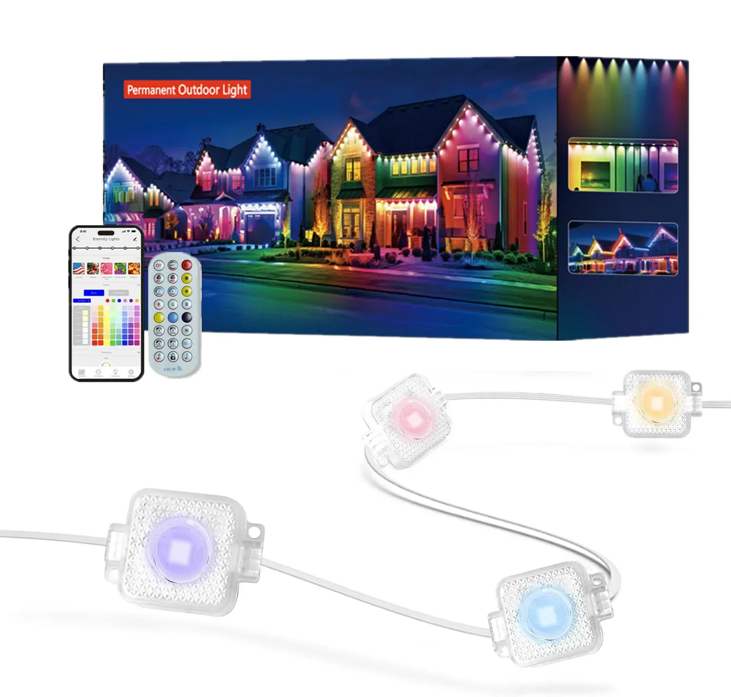 Permanent Outdoor Lights wifi Smart App RGB IC Outdoor Lights IP67 Waterproof 30 60 72 LED Eaves Lights