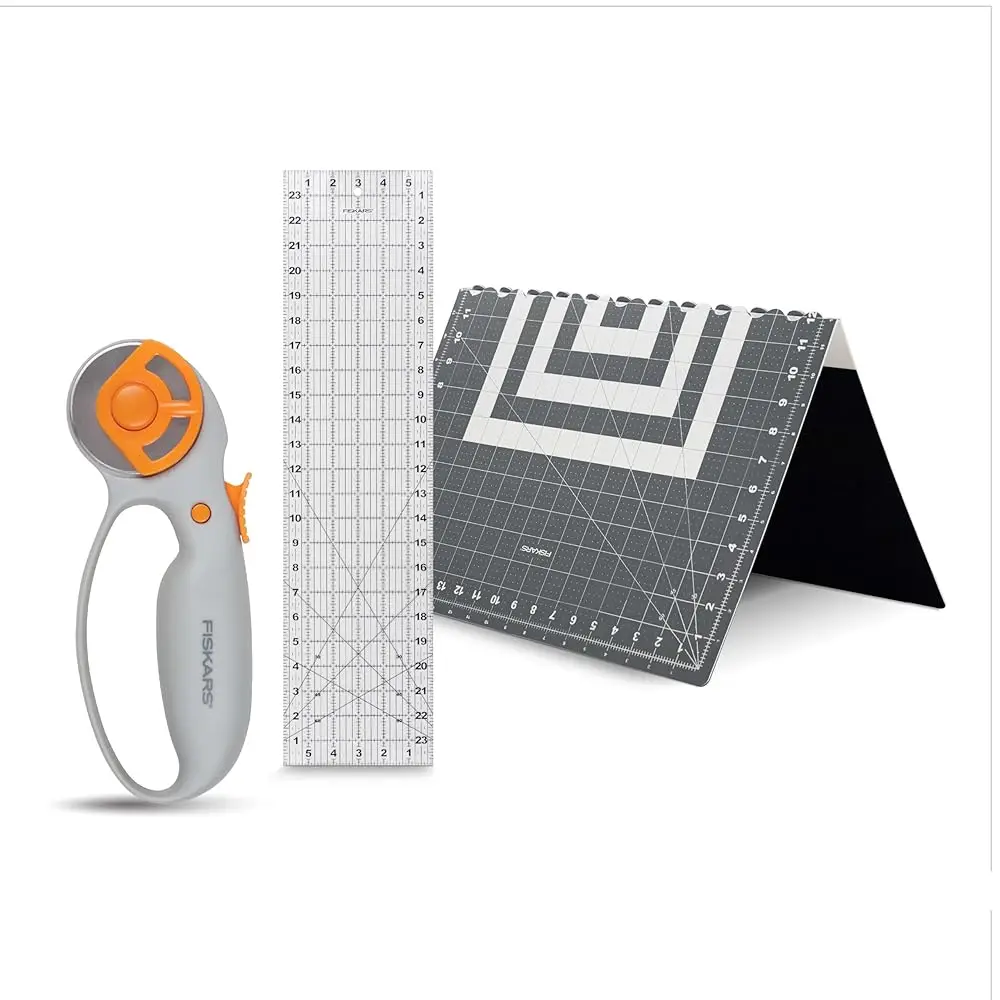 

Rotary Cutter 3-Piece Set - 45Mm Blade Rotary Cutter For Fabric, Self Healing Cutting Mat, And Sewing Ruler - Craft Supplies -