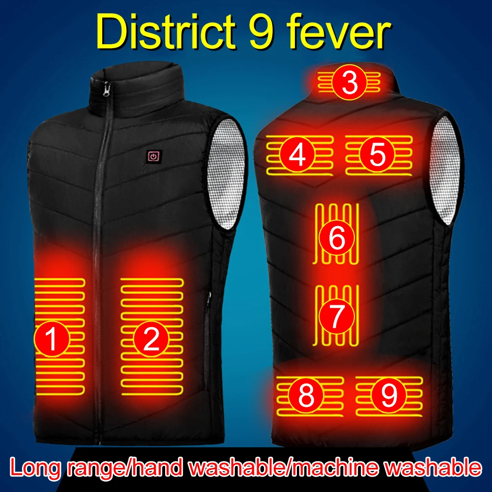 Intelligent Headed Waistcoat Zipper USB Electric Smart Heating Vest 9 Areas Zone for Outdoor Hunting for Sports Hiking Oversized