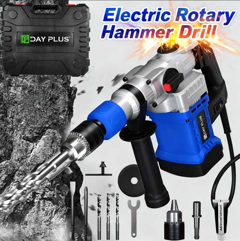 Marteau perforateur rotatif filaire 1500W SDS avec poignée latérale multi-positions, marteau perforateur rotatif SDS Plus robuste