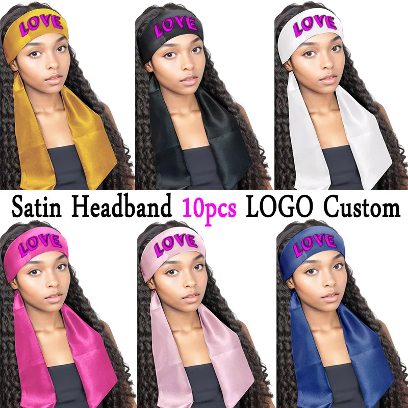 Wig Grip Headband Soft Satin Scarf Customize Logo 10Pcs Wholesale Fashion Headbands For Lace Frontal Wigs Grip Head Band