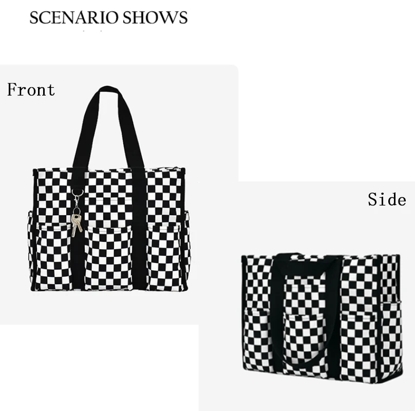 

Polyester waterproof women's grid tote bag - Large capacity, versatile, single-shoulder bag with multiple pockets - Mommy bag