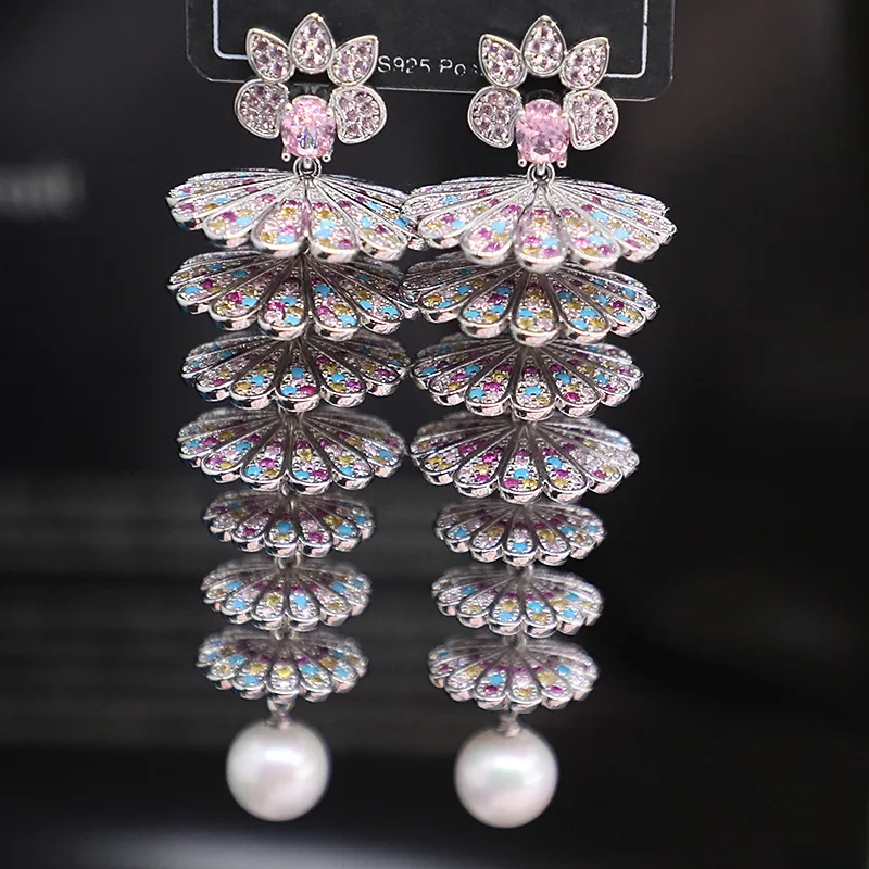 Bilincolor Micro Set Zircon Pineapple String Earrings For Women