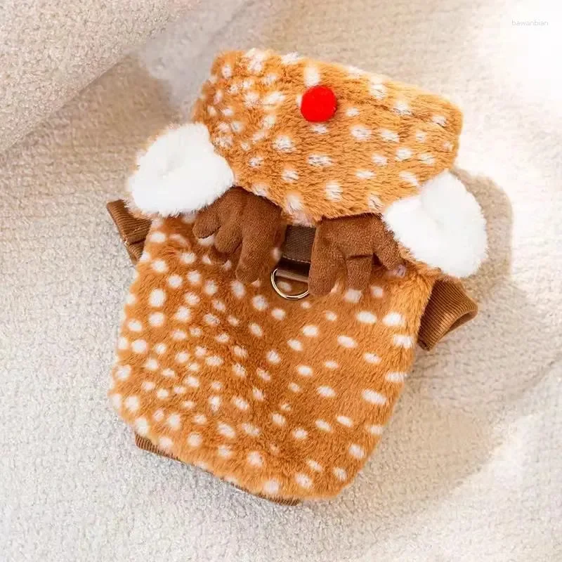 Pet Apparel Dog Apparel Pet Christmas Plush Elk Coat Cat Winter Soft Clothes With Tow Ring Cute Ears Hoodies