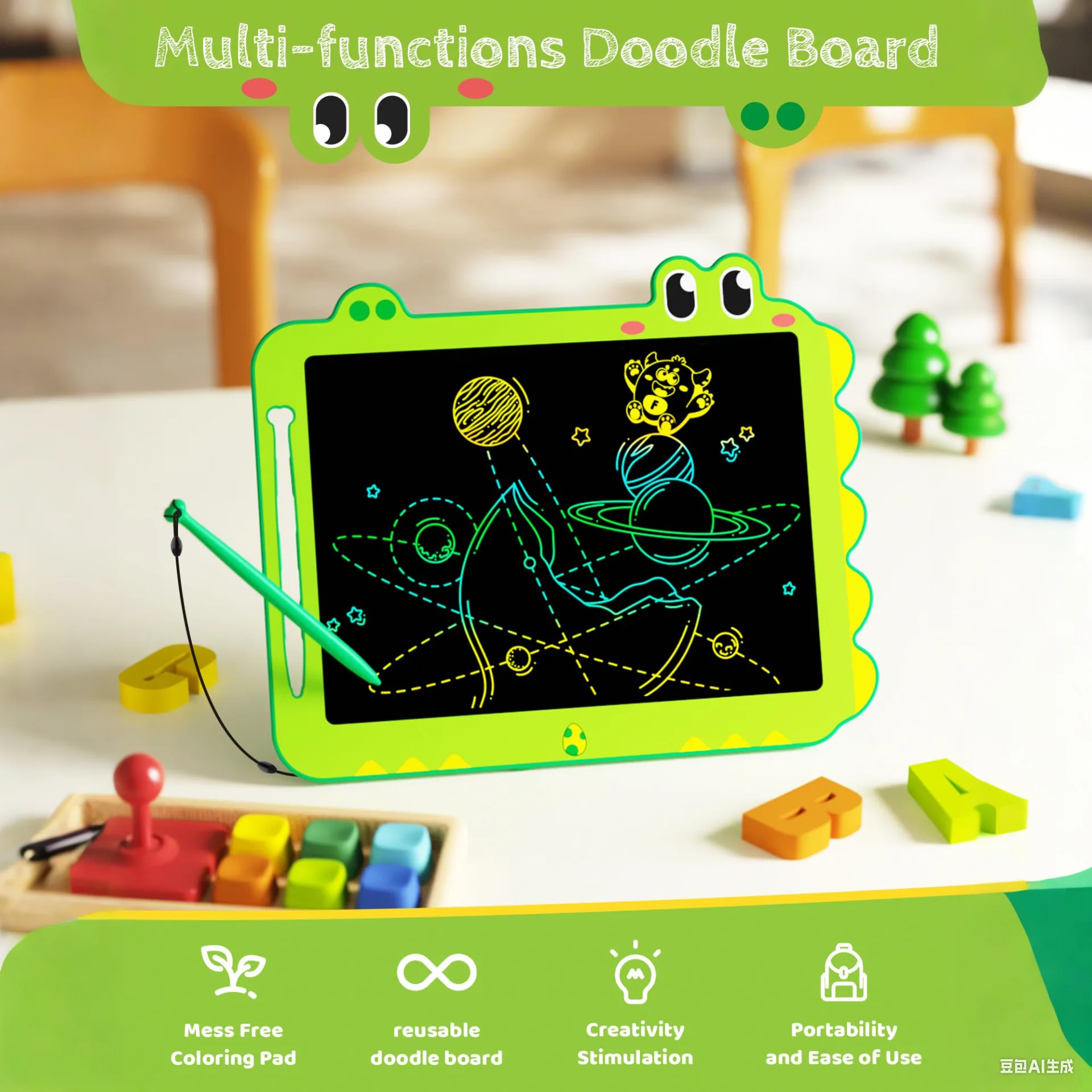 Colorful Graffiti Board, Drawing Board One Piece of Children's Toy, with Paintbrush Lanyard, Educational Learning Toys, Suitable