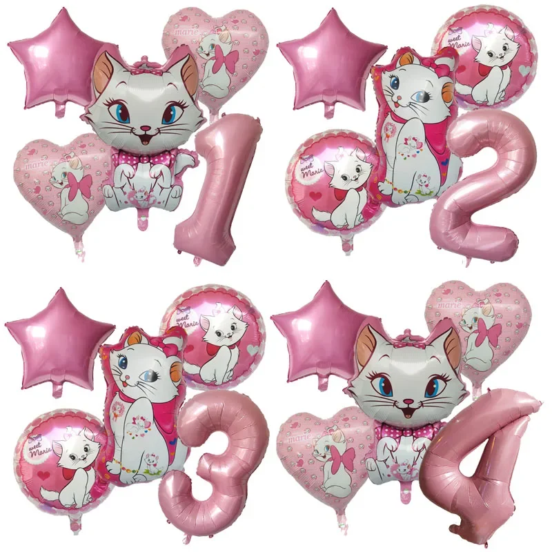 5pcs Disney Marie Cat Cartoon Balloons Kids Baby Happy Birthday Party Decoration Aluminum Film Latex Foil Balloons Kids Toys