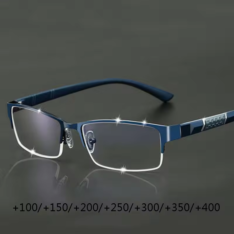 Gafas de lectura de Metal con luz azul para hombre, lentes de negocios con dioptrías de 0 + 1,0 + 1,5 + 2,0 + 2,5 + 3,0 + 3,5 + 4,0 +