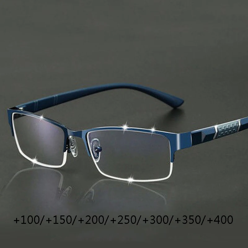 Metal Anti-blue Light Reading Glasses Farsighted Eyeglasses Men Business Eyewear Diopter 0 +1.0 +1.5 +2.0 +2.5 +3.0 +3.5 +4.0