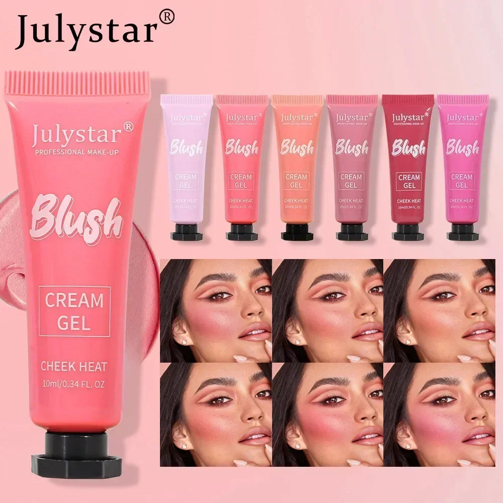 Julystar 6-Farben-Rouge-Creme-Gel, schimmernd, natürliche Farbe, multifunktionaler Rouge, wasserfest, langlebig, Lidschatten, matt, Lipgloss, 10 ml