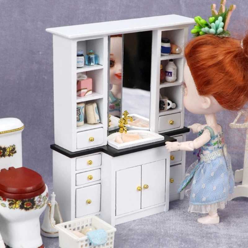 1/12 Armadietto per lavabo in legno per case delle bambole in miniatura Accessori per display per scene progetti modelli