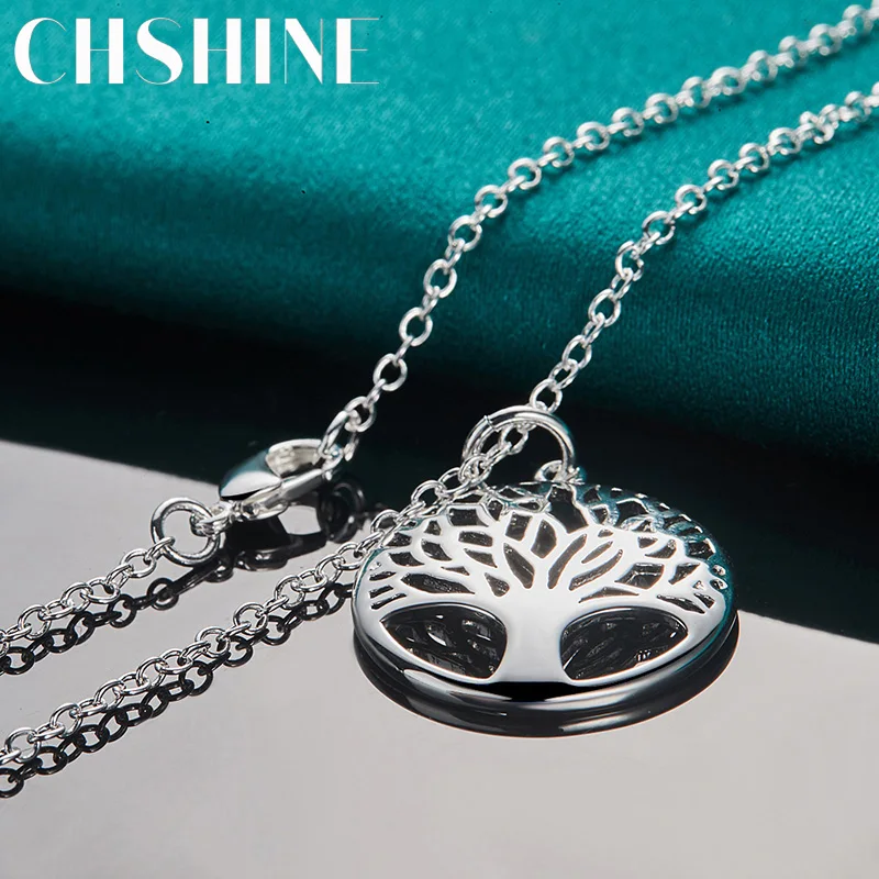 CHSHINE 925 Sterling Silver Round Tree of Life collana con ciondolo da 16-30 pollici per gioielli di moda con ciondolo di fidanzamento di nozze da donna