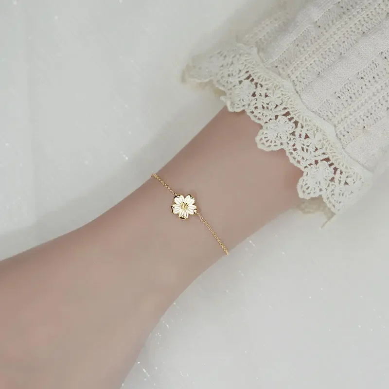 Trustdavis Real 925 Silver Daisy Flower Necklaces Bracelet Stud Earring for Women Daily Wear Jewelry Gift LB090