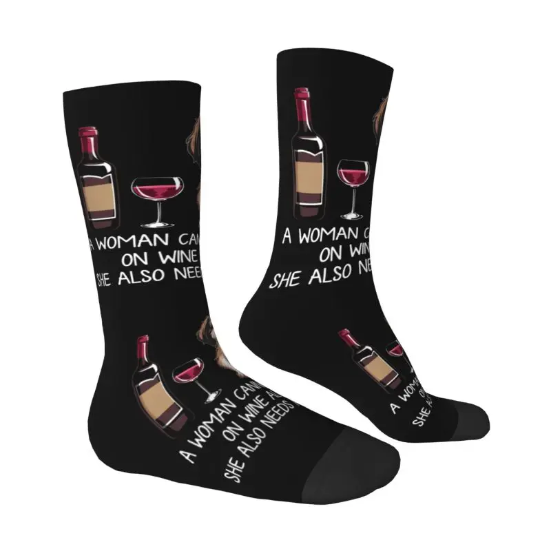 Novelty Men\'s Funny Shih Tzu Dog And Wine Dress Socks Unisex Warm Comfortable 3D Printed Cartoon Puppy Crew Socks